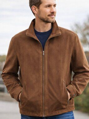 WEATHERPROOF Men's Brown Lightweight Suede Jacket, Size L